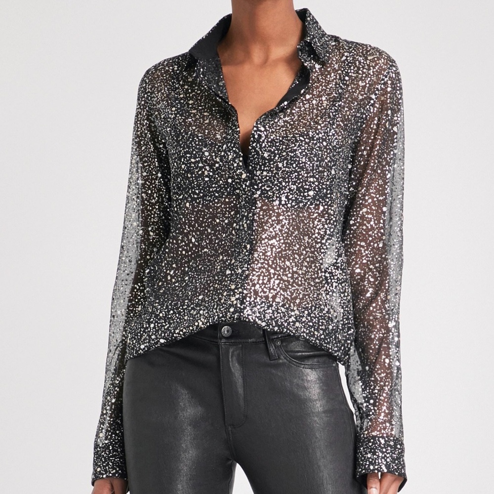 Saint Laurent WORN ONCE Sheer Black Glitter Blouse